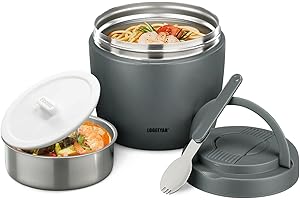 Itslife Thermos per Alimenti 900ml, Contenitore Termico per Alimenti con Cucchiaio Pieghevole, Thermos Pappa Acciaio Inossidabile per Zuppa, Porridge, Riso, Frutta, Grigio