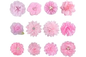 FSSTUD 12 Pcs Removable Puppy Fabric Collar Flowers Fake Pearl Rhinestone Dog Collar Charms Cat Flower Bow Ties Floral Kitten Rabbit Collar Pet Flower Neck Ties for Holiday Festival Pink