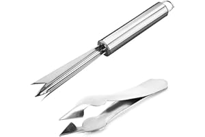 FUXUNAMZ Quitamanchas de piña acero inoxidable en forma de V, pelador de ojos piña – 1pelador ojos, 1clip corte, pala para ojos de piña, también se puede quitar tronco para fresas, patatas, zanahorias, etc.