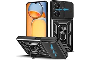 Loyhee Funda para Xiaomi Redmi 13C / Poco C65 4G (6.74"), Protección de la Cámara Carcasa con Cubierta de Cámara Deslizante y Soporte de Anill PC Dura y TPU Silicone Anti-Choque Case – Negro