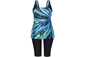 Hanna Nikole Plus Size Swimwear for Women Sportlish with Rash Guard Shorts Padded Tankini Set Two Piece