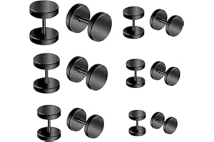 Briana Williams 6-8 Pares Negro Enchufe Falso Plug para Hombres de Acero Inoxidable Barras de Tornillo de Orejas Pendientes de Aretes