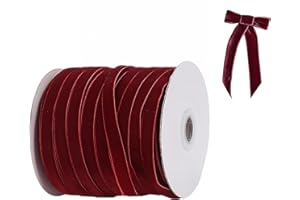 KOUAMOR Cinta de terciopelo de 10 mm, cinta de terciopelo rojo burdeos, cinta de terciopelo borgoña suave y lujosa, rollo de cintas para envolver regalos, manualidades, bodas, festivales, fiestas (borgoña)