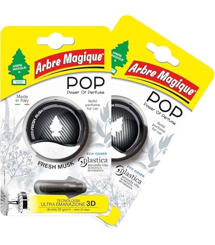Arbre Magique POP, Profumatore Auto Solido, Confezione da 4 Pezzi Fragranza Ocean + Exocit + Green Mint + Blue Velvet, Profumazione Delicata e Fresca, Durata Fino a 30 Giorni