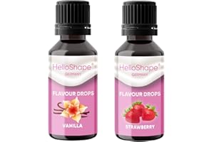 ‎HELLOSHAPE Hello Shape Flavour Drops zuckerfrei Set 2x 30 ml - Vanille & Erdbeere | Geschmacks Tropfen OHNE KALORIEN zum Süßen mit Dosierhilfe | vegan | Für Naturjoghurt, Porridge oder Quark