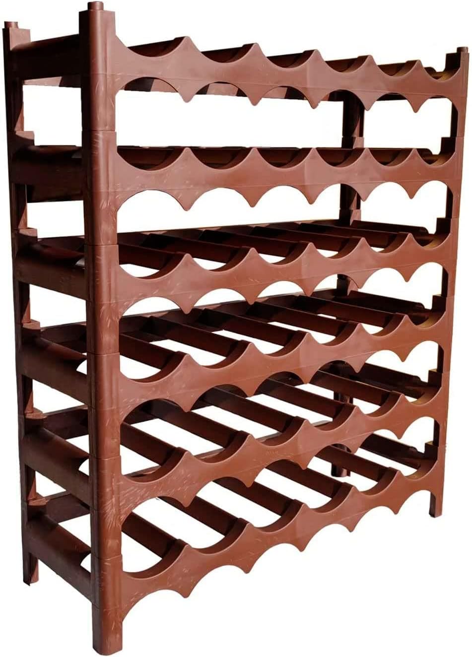 AC - Botellero apilable - Capacidad de 36 Botellas – 6 Niveles – Fabricación en plástico – Ideal para Botellas de Vino, champán, estantería – 60 x 69 x 23 cm – Color Marrón