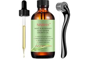 Menthe poivrée Huile essentielle de Romarin et Derma Roller 0.5mm pour la croissance des cheveux, les soins de la peau, la croissance des sourcils et des cils pour
