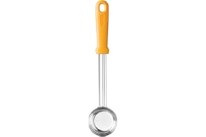 HENDI Louche à sauce pour pizza, fond plat, poignée ergonomique, robuste, cuillère doseur à pizza, cuillère de cuisine, capacité : 90ml, 330x72x(H)27mm, acier inoxydable, PP, orange