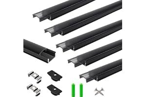 LightingWill LED-profil 6 x 1 m, U-formad aluminiumprofil i svart med rökfärgat lock, ändkåpor och monteringsklämmor, LED-ske