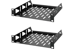 Tecmojo 1U Rack Shelf, 10 inch Universal Rack Mount Shelf 8 inch Depth Vented Cantilever Tray for 10 inch Server & Network Cabinets, Weight Capacity 10 kg / 22lbs, Black (2 Pack)