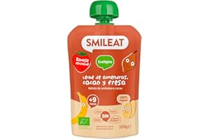 SMILEAT EAT & SMILE Smileat - Pouch de Frutas Ecológicas - Sin Sal ni Azúcar Añadido, Sin Gluten - Snack Práctico para Peques - Sabor a Leche de Almendras, Cacao y Fresa