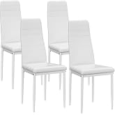 buybyroom White Dining Chairs Set of 4, Modern Kitchen Chairs with Metal Legs, Padded Chairs, Easy Assembly, Suitable for Din