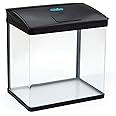 AllPondSolutions Nano Fish Tank with Filter and Light - Rectangular Aquarium Tank with LED Light, Tray Filter System, Curved Glass Front, 90° Tilting Hood - Cold Water Tropical Fish Tank - 29L, Black