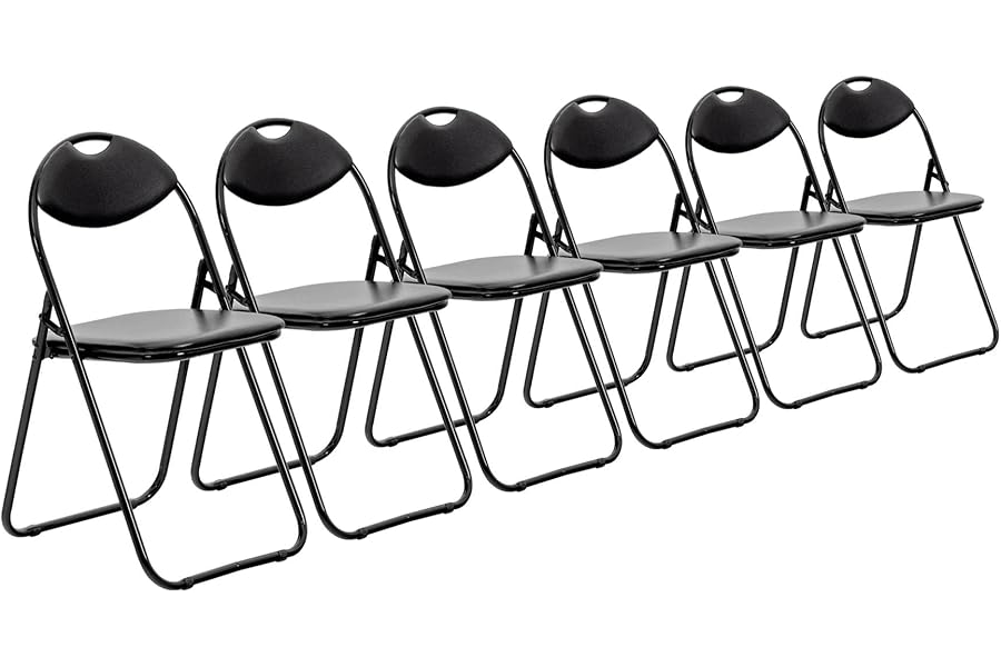 Harbour Housewares Black Padded Folding Chairs - Pack of 6 Portable Folding Chairs for Dining, Office, Vanity, Makeup, Study & Home Soft Padded Seating Small Desk Seats