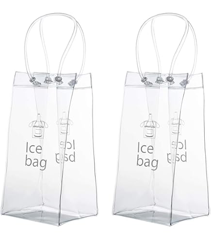 10 Borse Porta Ghiaccio Per Bottiglie Di Vino - In PVC Trasparente, Pieghevoli Con Manico - Foto 3