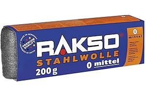 RAKSO Stahlwolle mittel 0-200g, 1 Banderole, glättet Holz, entfernt Schmutz auf Kacheln/Steinböden, poliert Kupferrohre/Fittings