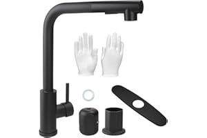 BBWELL Rubinetto Lavello Cucina Estraibile,Miscelatore Cucina con Doccetta Estraibile Nero,Miscelatore Cucina Estensibile Nero,Acciaio Inox Rubinetto Monocomando Girevole a 360° con guanti da lavoro