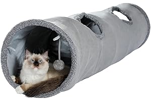 PAWZ Road Piękny składany tunel dla kotów, zabawka z piłką, tunel szelestowy, tunel do zabawy dla kotów, 130 cm x 30 cm, zabawka dla królików, szary tunel dla kotów mieszkalnych