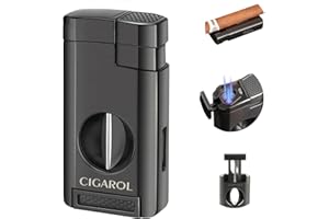 CIGAROL Mechero, 3 Jet Llamas Mecheros a Prueba de Viento con Cortador en V, Encendedor Caja de Regalo, Regalos para Hombres, No Contiene Gas (Gris)
