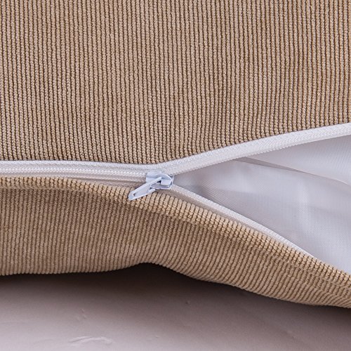 Baibu Einfach Dekorativ Sofa Kissenbezug Kissenhülle mit verdecktem Reißverschluss aus Kord in 10 modernen Farben und 6 Größen 40x40cm Khaki - 5