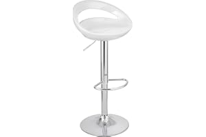 Baroni Home Tabouret de Bar Pivotant Hauteur Réglable, Assise en Plastique et Dossier, Base Chromée, Repose-Pieds et Fond Anti-Rayures, Tabouret de Cuisine et Péninsule, 37x45x59–79 cm, Blanc 1 pièce
