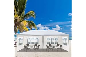 Outopee 3 x 6m Party Tent Gazebo with Sidewall & Windows, Outdoor Gazebo Marquee Garden Wedding Party Tent Waterproof Patio Canopy for Sun Rain Shelter, White(4 Side)