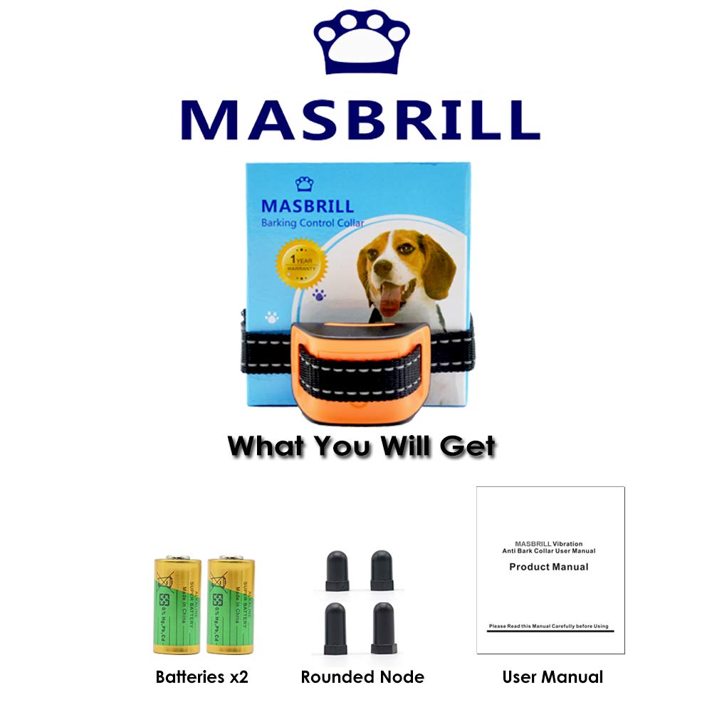 MASBRILL-Collier-de-Chien-Qui-aboie-pour-25-25-kg-Petits-Chiens-Collier-de-Dressage-Anti-aboiement-Intelligent-avec-Puce-et-Sons-amliors-avec-Son-et-Vibrations-Aucun-Danger-S-Orange