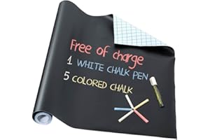 TOP-PINDU Chalkboard Paper - 1 Roll Vinyl Blackboard Wall Chalk Bord Sticker, Giveaway of Free: 5 Colored Chalk & 1 Erasable White Chalk Marker - 17.5" x 78.7"