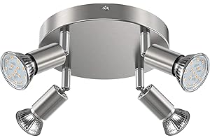 Creyer LED Ceiling Light Rotatable, 4 Way Round Plate LED Ceiling Spot Lights, ø180mm (Including 4x4W GU10 LED Light Bulbs, 400LM, Warm White) LED Ceiling Lamp for Kitchen, Living Room - Matt Nickel