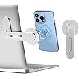 imluckies Magnetic Laptop Phone Holder, Adjustable Computer Monitor Side Mount Clip Compatible with iPhone 16/15/14/13/12 Series & MagSafe Case & All Phones, Portable Foldable Computer Bracket, Silver