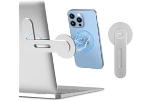 imluckies Soporte Magnético para Teléfono Portátil para iPhone 16 15 14 13 12 Pro Max Plus Mini, Clip de Montaje Lateral Ajustable para Monitor, Compatible con MagSafe Case/Todos Los Teléfonos, Silver