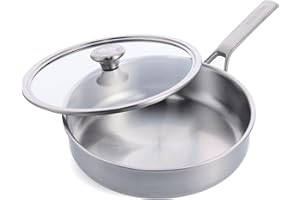 Merten & Storck Tri-Ply Padelle per Sauté in Acciaio Inox 26cm/3,4L con Coperchio, Professionale, Multi Clad, Indicatori di Misura, Coperchio in Vetro, Induzione, Forno Sicuro fino a 200°C, Argento