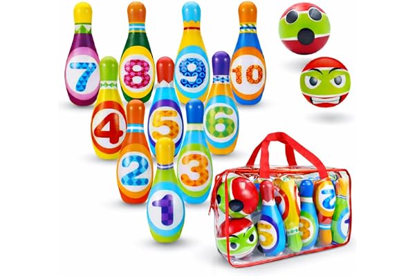 MandA® Bowling Enfant - Jeu de quilles pour Enfants + Sac de Transport - Cadeau Garcon 2-4 Ans - Jouets Montessori - Bowling Enfants, 10 quilles de 14 cm. Cadeau garçon 2 Ans.
