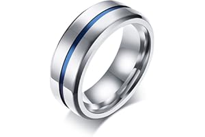 Daesar Anello in Acciaio Inox Anello per Uomo Argento Anelli 8MM Striscia Blu Nero/Argento Anelli con Incisione