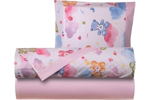 Smart Deco Home Completo lenzuoline lenzuolini set lenzuola stampa fantasia 100% cotone made in italy per lettino lettino con sbarre bimbo bimba bimbi neonato bebe LETTINO ORSETTI ROSA