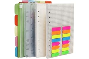 HXRTANGS Set di Ricariche di Carta Formato A5, 2 Pacchi di Carta 160 Fogli, 2 Pacchi di Divisori, 2 Pacchi di Schede Indice, 2 Pacchi di Tasche da Legante, uno Righello Segnalibro, Pagine Miste