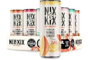 NIX AND KIX Nix & Kix | 24 Can Mixed Pack | Natural Flavoured Sparkling Water Drinks | Mango Ginger, Blood Orange Turmeric, Cucumber Mint, Raspberry Rhubarb, Watermelon Hibiscus | 24 x 250ml
