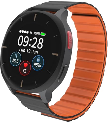 Vcyex Valdetectie Smart Watch voor ouderen Smart Call System Senior Alert Device, Video Call SOS, GPS Tracker Watch, IP67 waterdicht, voor ouderen/dementie zwart, 28,5 x 2 cm