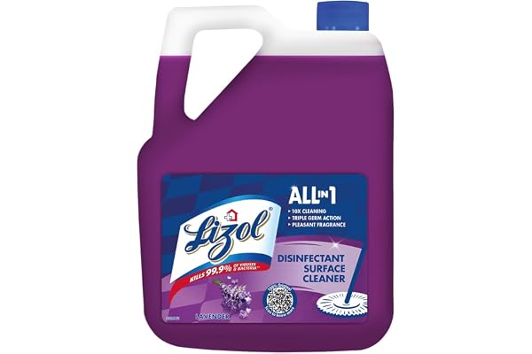 Lizol Disinfectant Surface & Floor Cleaner Liquid, Lavender - 5 Litre Suitable for All Floor Cleaner Mops Kills 99.9% Germs India's #1 Floor Cleaner