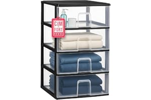 Cajonera Plástico 4 Cajones Negro - Organizador Almacenamiento Ropa Dormitorio Escritorio - 37x38x62.8cm - Montaje Fácil - COM-FORT HOUSE
