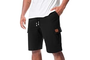 Suwangi Pantalones Cortos Deportivos Hombre Verano Cargo Cortos Casual Algodón Bermudas Shorts Running Deporte con Múltiples Bolsillos