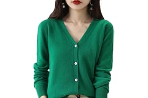 JIANGZ Gilet Femme,Cardigan À Col En V Vert Cardigan Coupe Ajustée Court Manteau Tricot Doux Manches Longues Veste De Chandail Ouvert Sur Le Devant Tricots Vêtements D'Extérieur Pour Fem, L