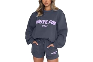 HOTSALIFES White Fox Tracksuit Womens Full Set 2 Piece Outfits White Fox Shorts Set Oversized Long Sleeve Pullover Hoodie and Shorts Lounge Wear Sets Gym Activewear Y2k Jogger Set Leisure Suits Airport Outfit