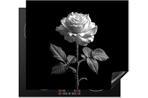 KitchenYeah© Cubre Vitrocerámica - Protector Vitroceramica Induccion 60x52 cm - Tapa Vitroceramica - Protector de Vitroceramica Rosa - Flores - Plantas - Negro - Bodegón - Naturaleza