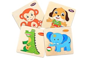 TK99SW Drewniane Puzzle Dla Dziec, 4 Sztuk Drewnianych Puzzli Ze ZwierzęTami Zabawki Edukacyjne Dla Dzieci Montessori Dla Dzieci 2 3 4 5 Lat ChłopcóW I DziewcząT