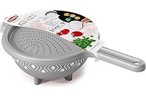 BERARDI Scolapasta con Manico e Coperchio Microforato, Colino per Riso e Legumi, Design Ergonomico, Lavabile in Lavastoviglie
