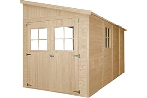 Cobertizo de Madera para jardín SIN Pared Lateral– H243x216x416 cm/8 m2 Cobertizo de Madera Natural - Taller de Jardín - Bicicleta, Almacenamiento de Herramientas TIMBELA M340