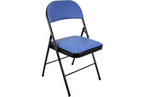 Meta Furniture Folding Faux Leather Chair - Padded Event Seats Metal Frame Foldable chair, Easy Storage Comfortable Seat for Home, Dining & Office | Computer Desk Chairs (1, Blue)
