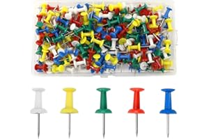 LONSVTTU 200 Pezzi Puntine da Disegno, Multicolori Decorative Puntine, Puntina da Disegno con Testa in Plastica, Puntine Chiodini da Mappa per Bacheca di Sughero