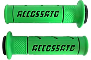 Coppia di Manopole In Gomma Bicomponente Verde con Scritta Accossato Nera per Kawasaki Ninja ZX6R dal 2005 al 2006 (CC 636)